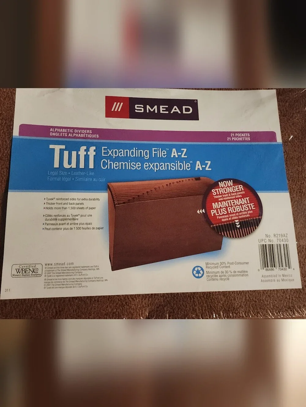 Smead TUFF Expanding File, Alphabetic (A-Z), 21 Pockets, Legal Size New